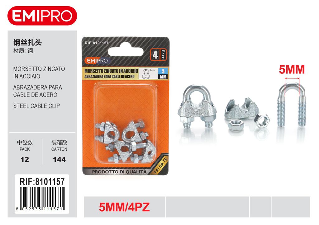 Morsetto Zincato In Acciaio 5mm 4Pcs
