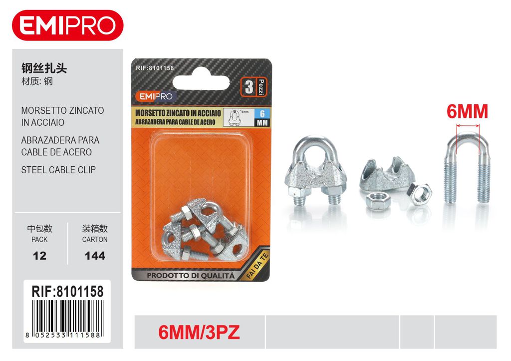 Morsetto Zincato In Acciaio 6mm 3Pcs