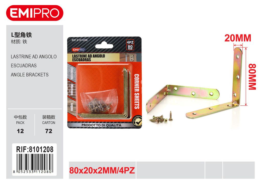 Lastrine Ad Angolo 80*20*2mm 4Pcs