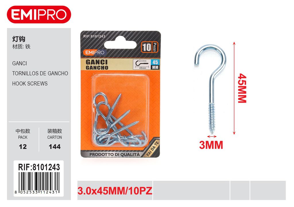 Ganci 3.0*45mm 10Pz