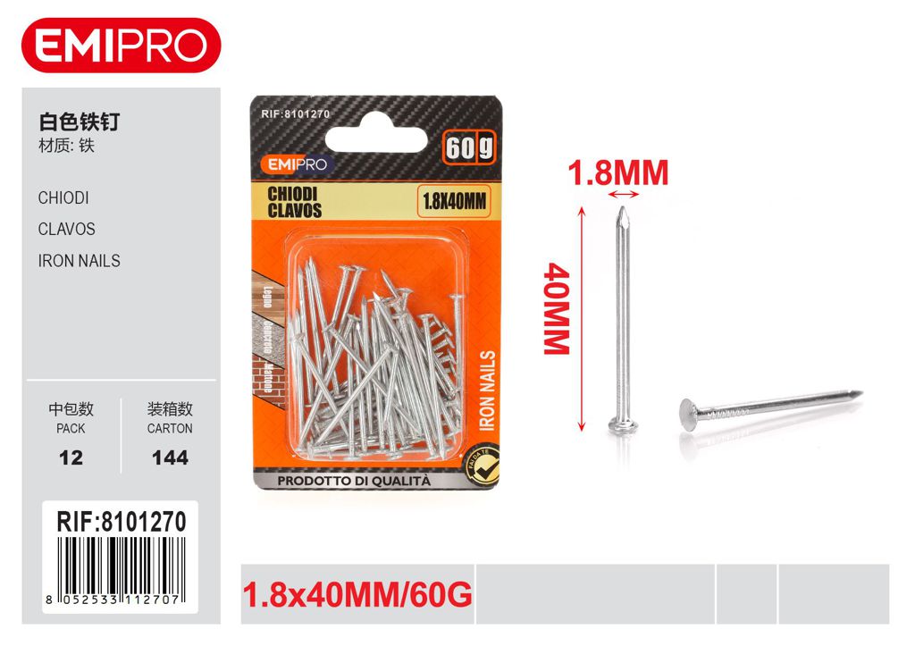 Chiodi 1.8*40mm 60G