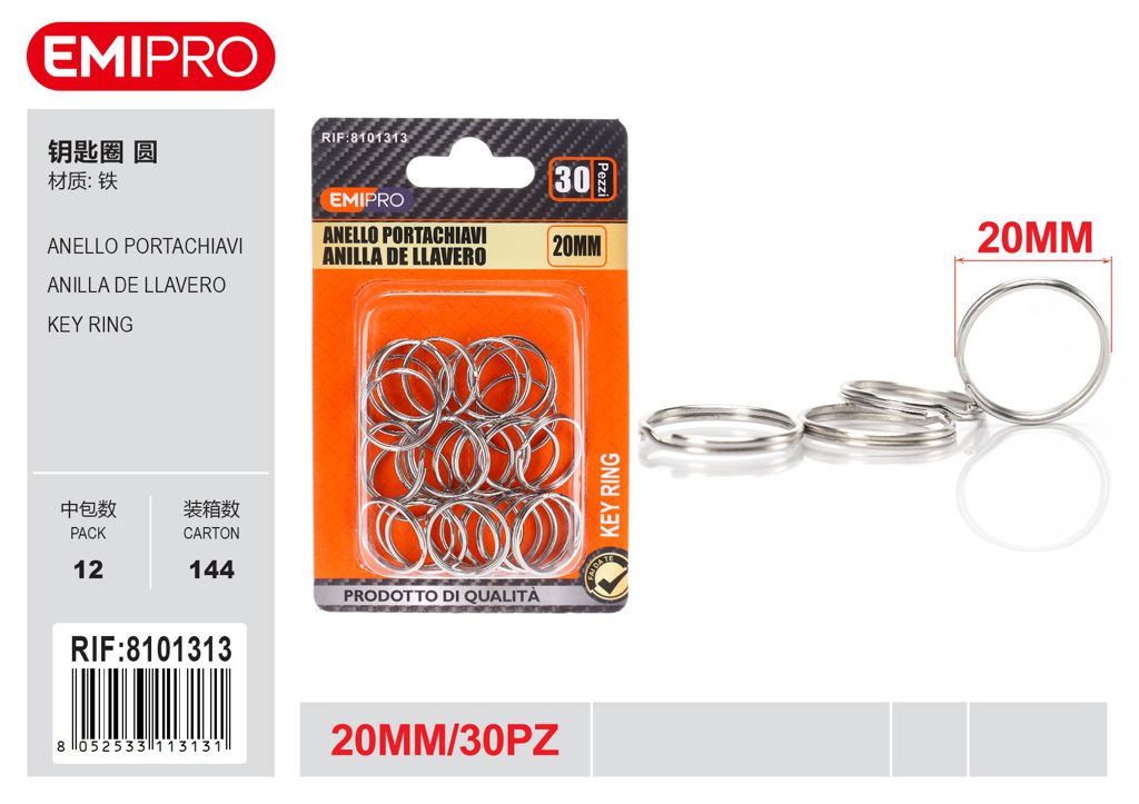 Anello Portachiavi 20mm 30Pz