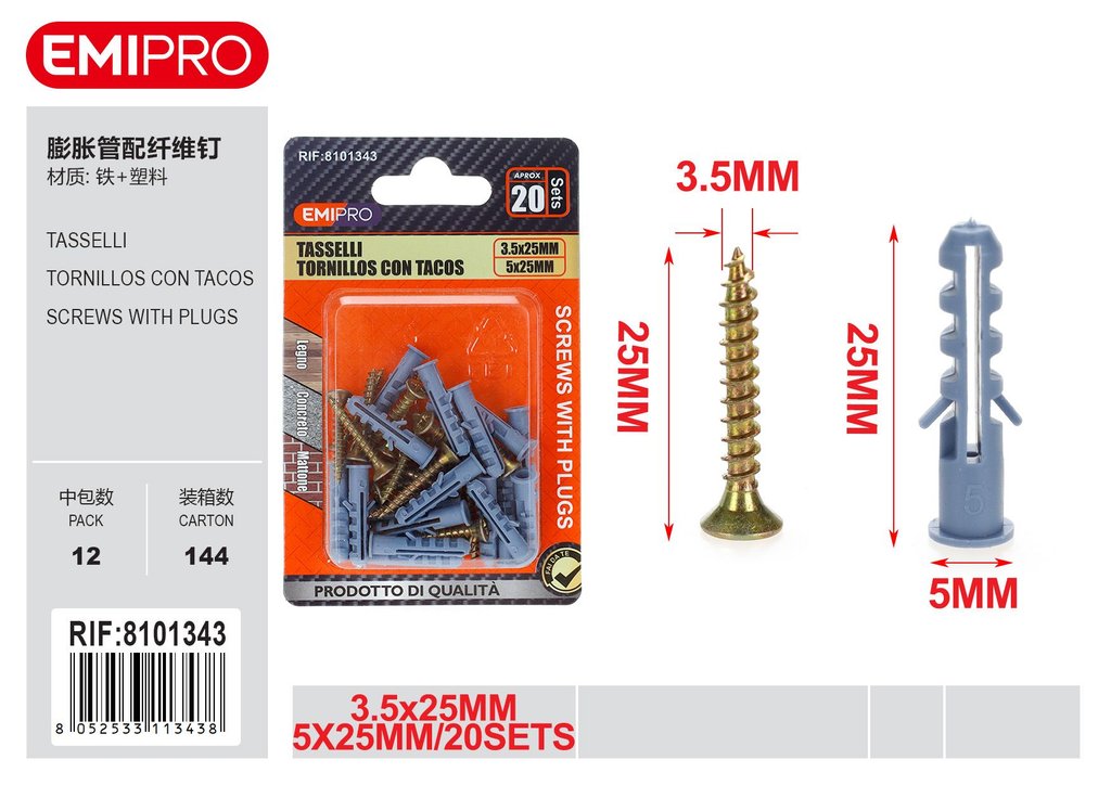 Tasselli 3.5*25mm E5 20Pcs