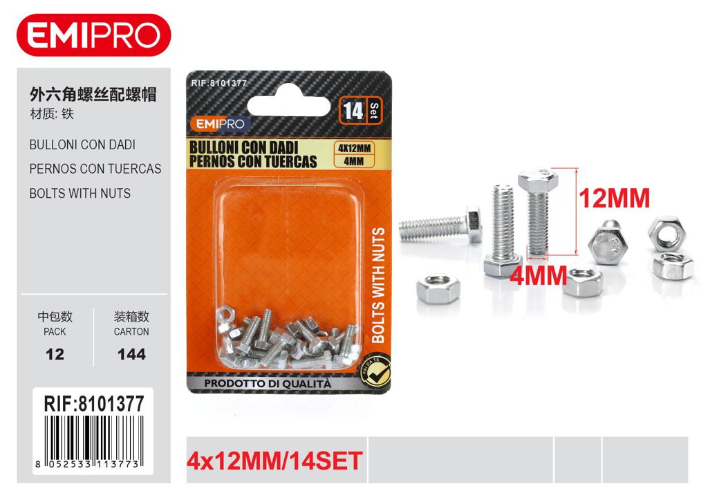 Bulloni Con Dadi 4*12mm 4mm 14Set