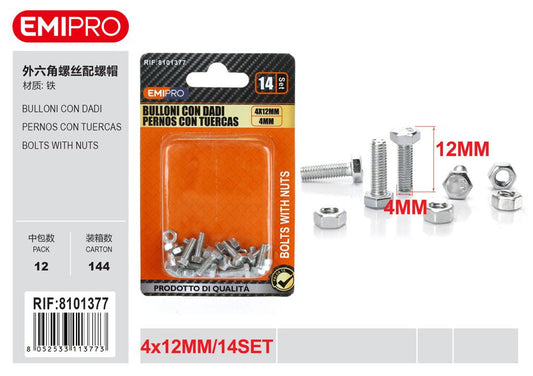 Bulloni Con Dadi 4*12mm 4mm 14Set