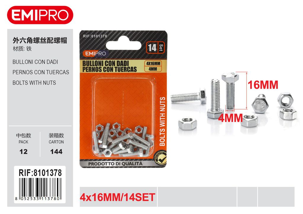 Bulloni Con Dadi 4*16mm 4mm 14Set
