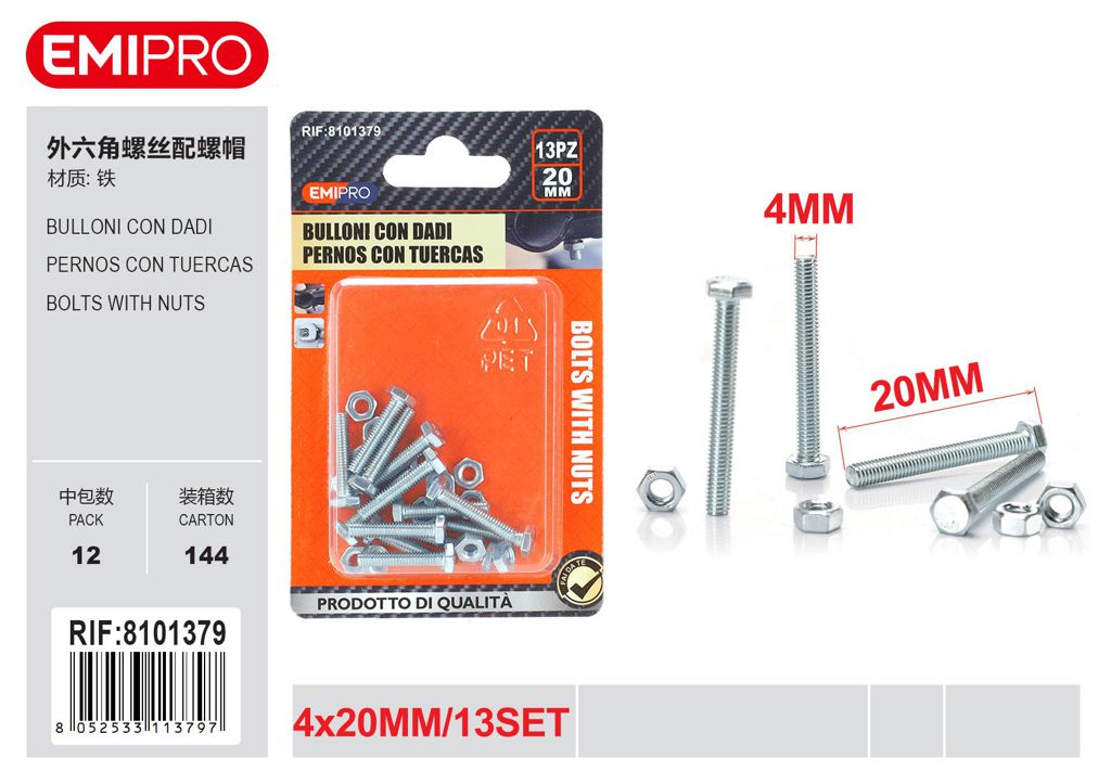 Bulloni Con Dadi 4*20mm 4mm 13Set