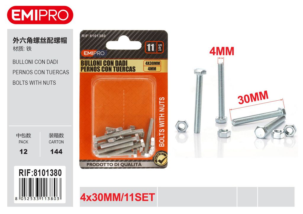 Bulloni Con Dadi 4*30mm 4mm 11Set