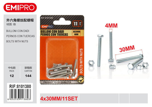 Bulloni Con Dadi 4*30mm 4mm 11Set