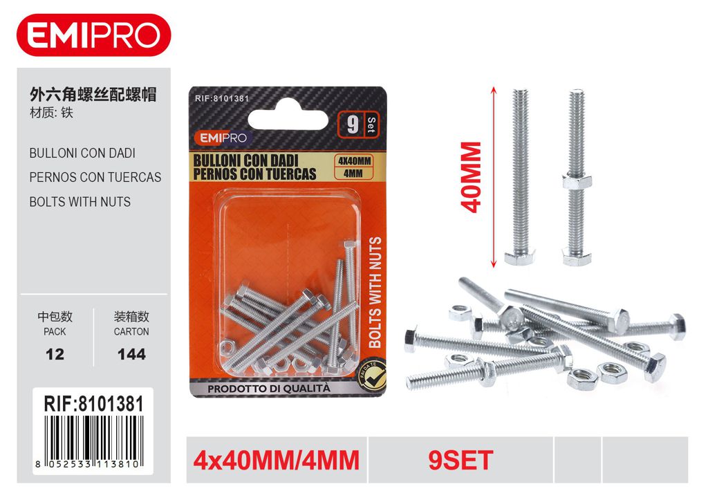 Bulloni Con Dadi 4*40mm 4mm 9Set