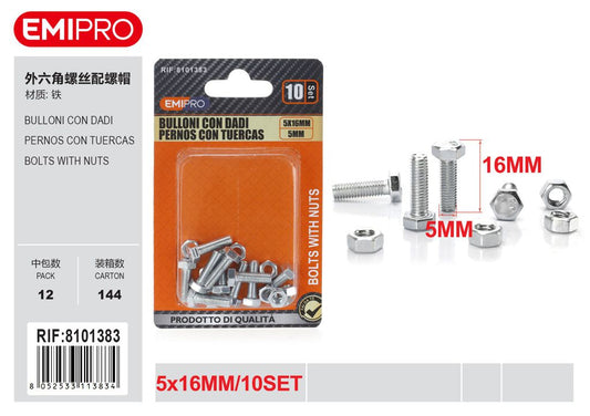 Bulloni Con Dadi 5*16mm 5mm 10Set