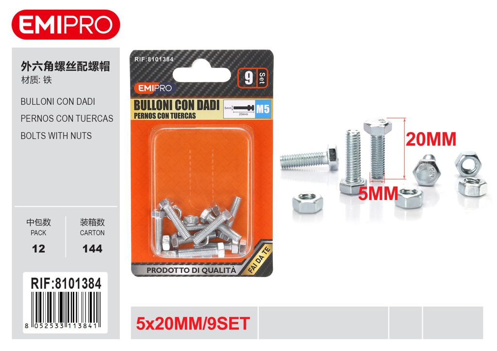 Bulloni Con Dadi 5*20mm 5mm 9Set