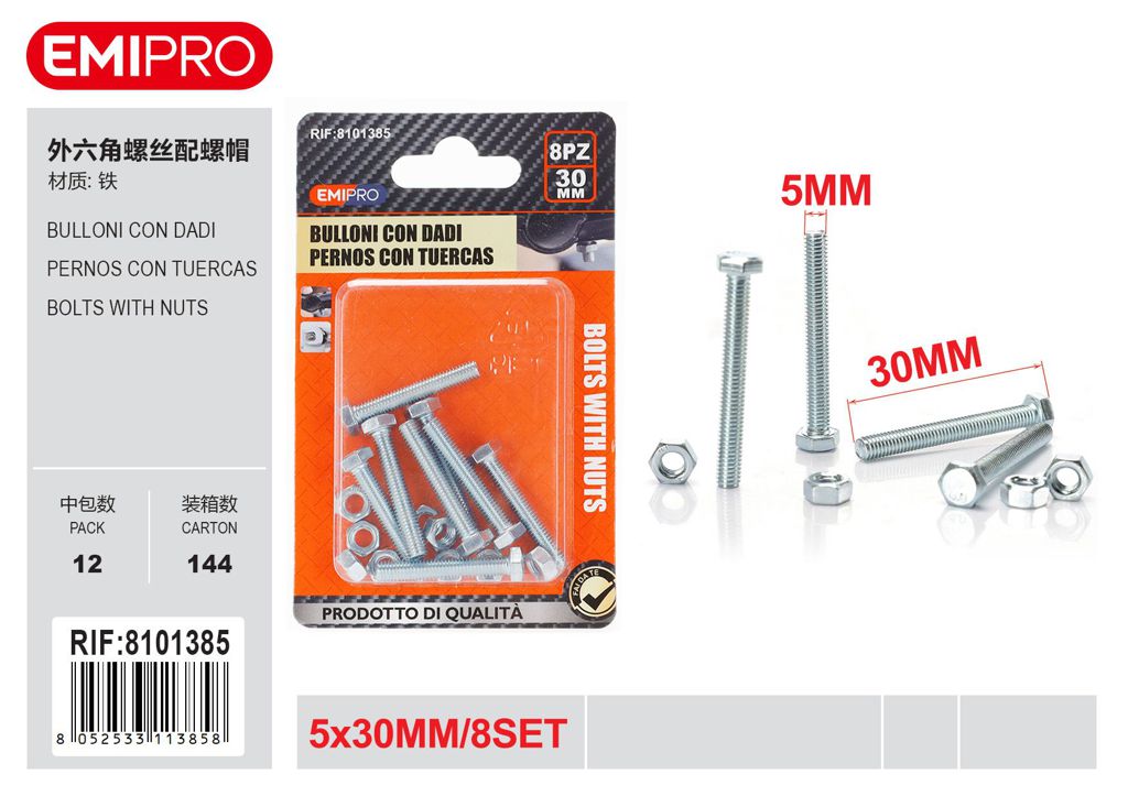 Bulloni Con Dadi 5*30mm 5mm 8Set