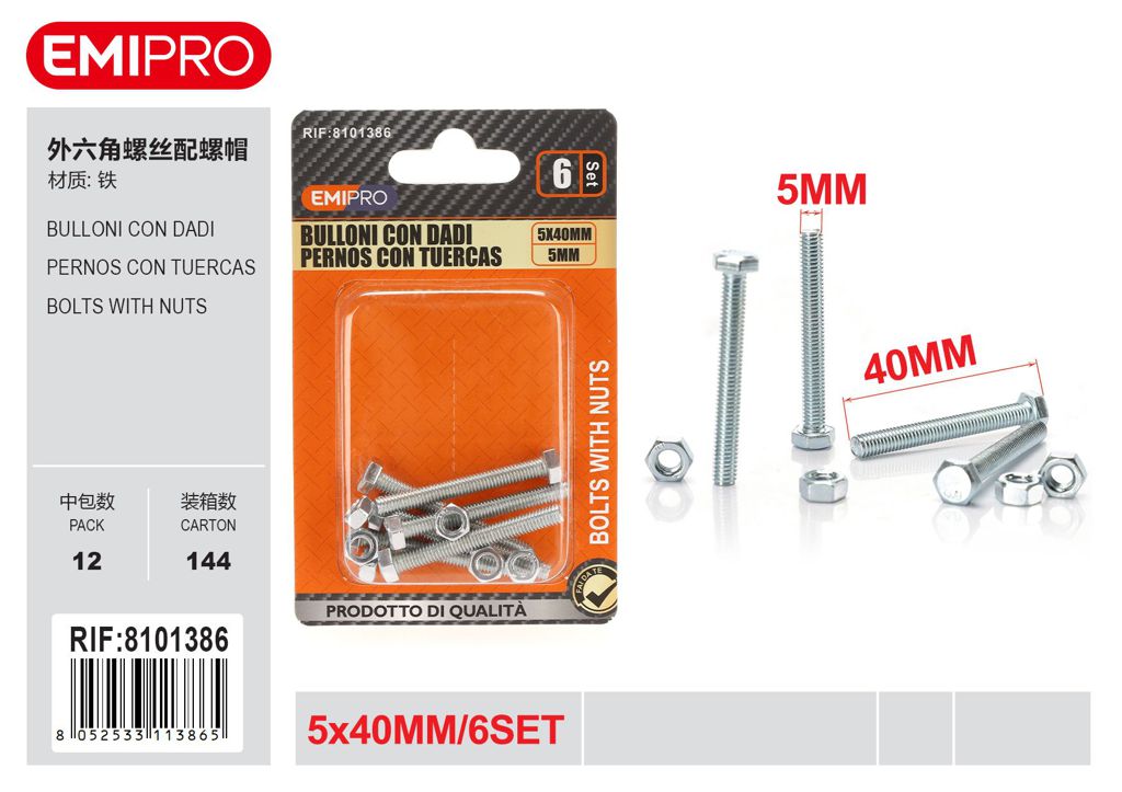 Bulloni Con Dadi 5*40mm 5mm 6Set
