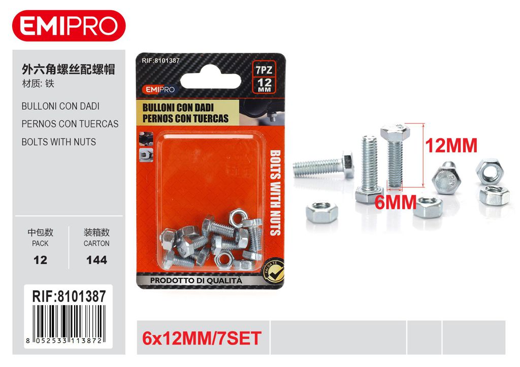 Bulloni Con Dadi 6*12mm 6mm 7Set