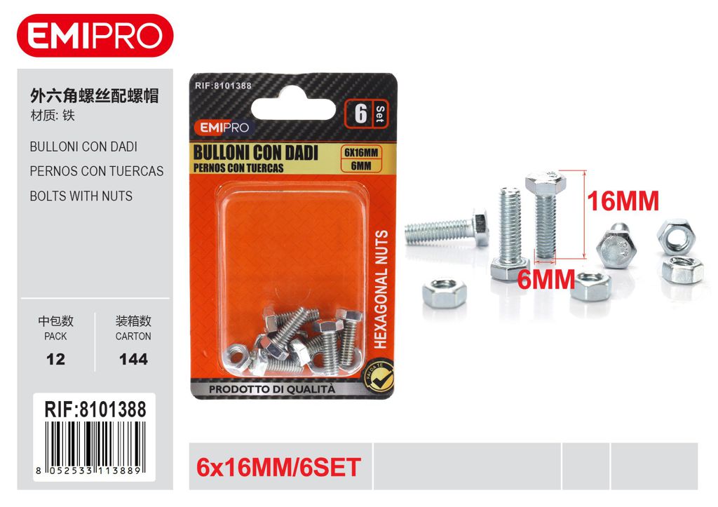 Bulloni Con Dadi 6*16mm 6mm 6Set