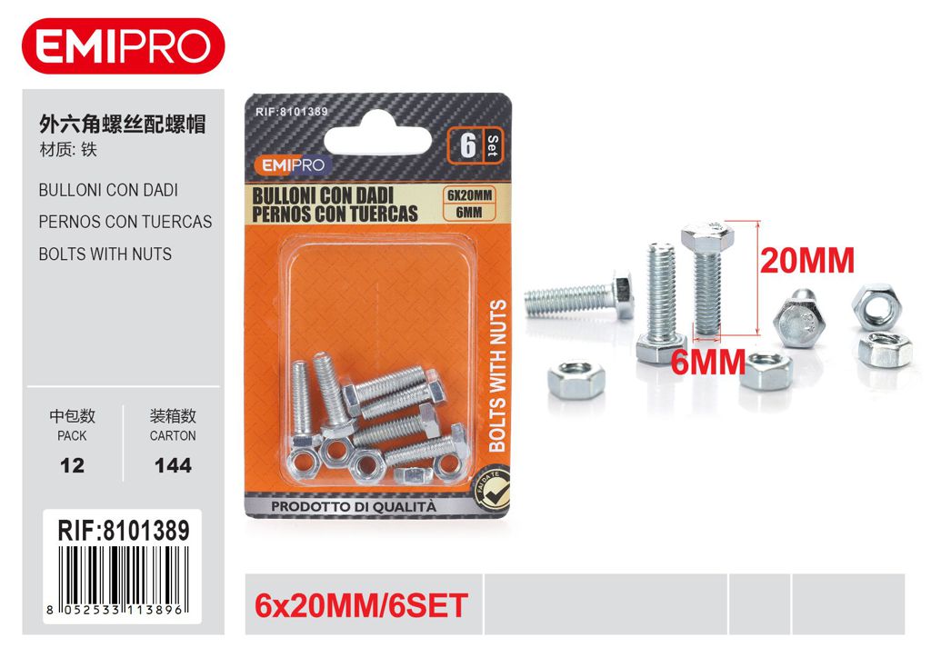 Bulloni Con Dadi 6*20mm 6mm 6Set
