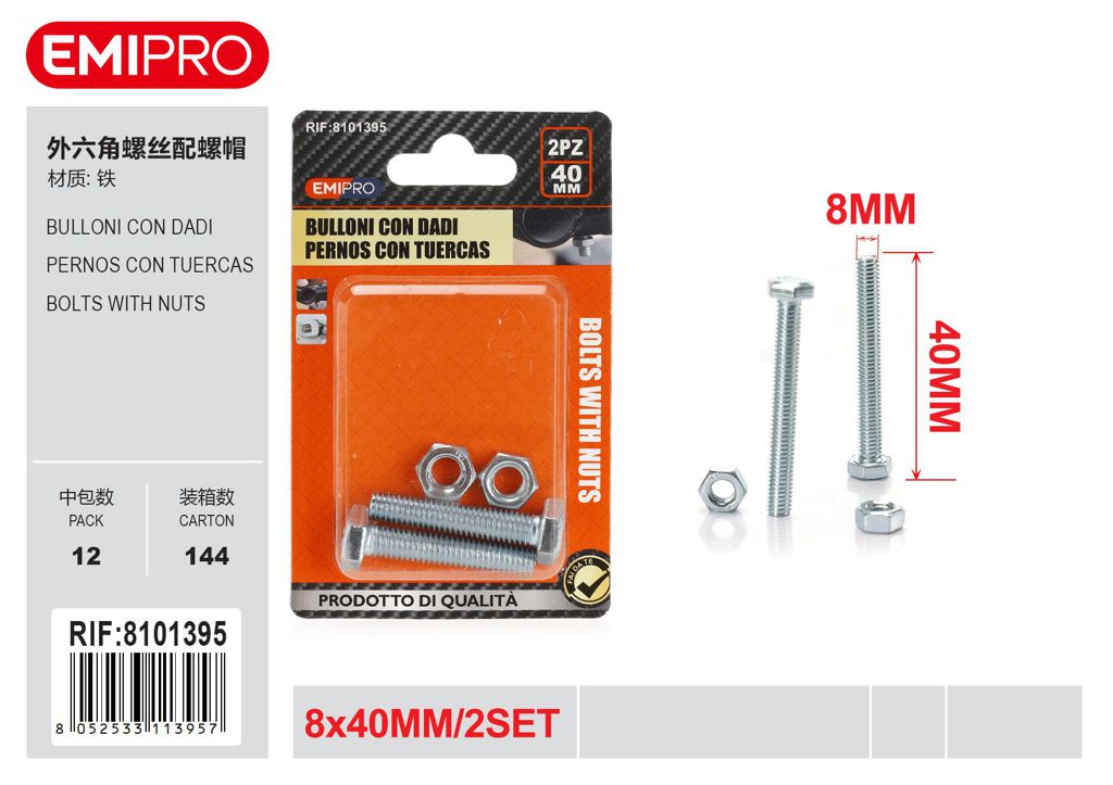 Bulloni Con Dadi 8*40mm 8mm 2Set