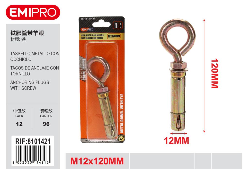 Tassello Metallo Con Occhiolo 12*120mm 1Pz
