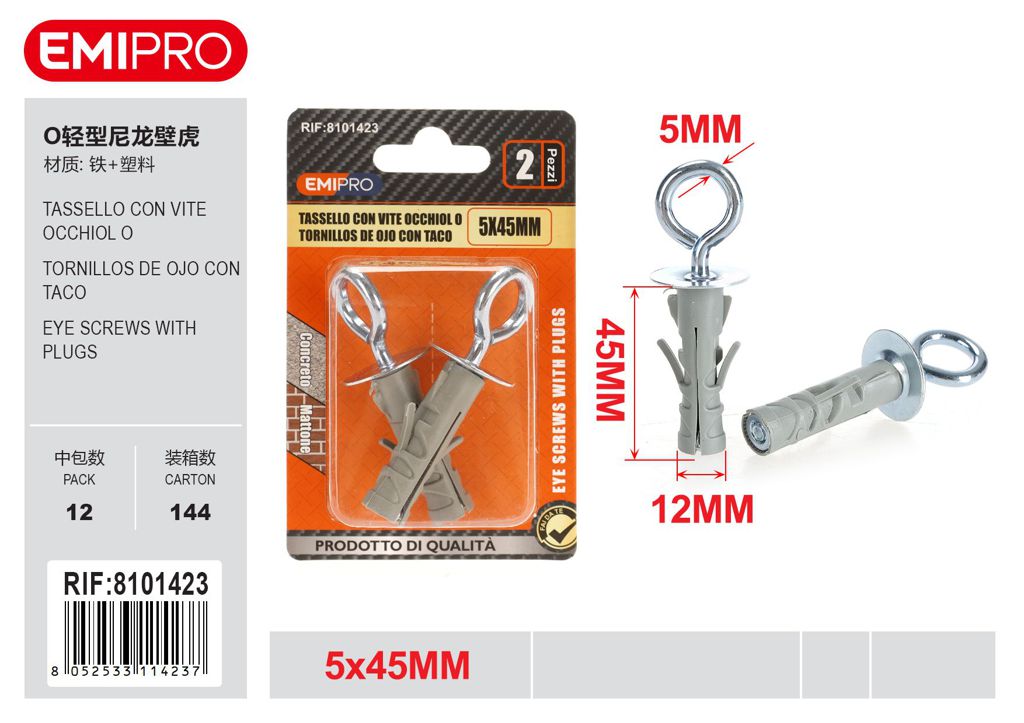 Tassello Con vite Occhiol O 5*45mm 2Pcs