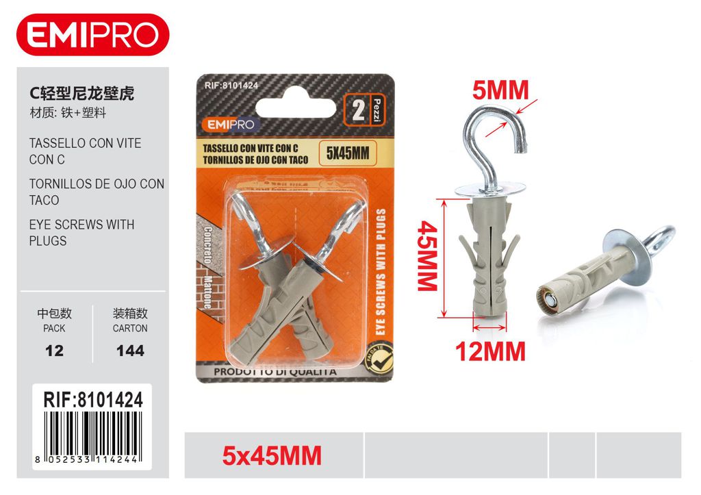 Tassello Con vite Con C 5*45mm 2Pz