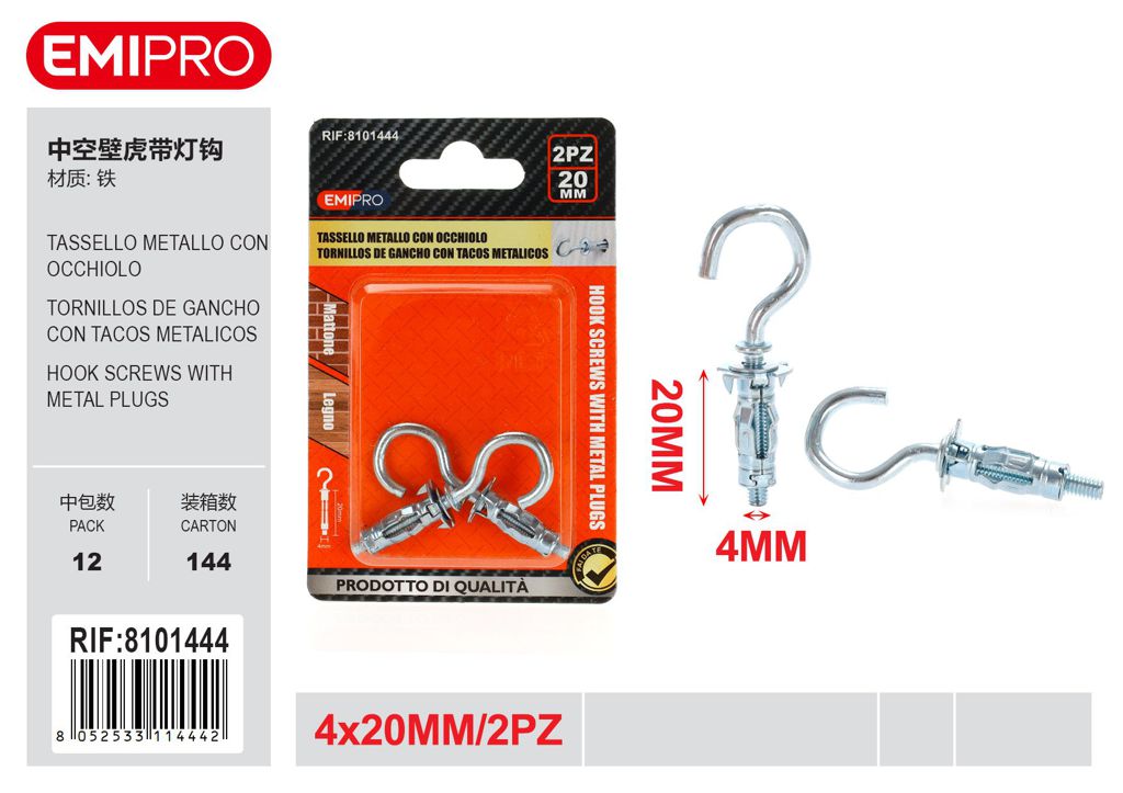 Tassello Metallo Con Occhiolo 4*20mm 2Pz