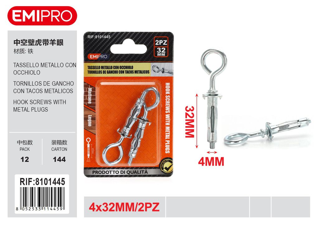 Tassello Metallo Con Occhiolo 4*32mm 2Pcs