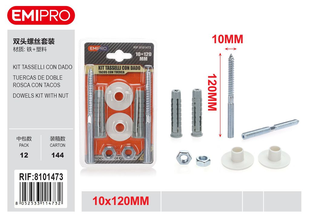 Kit Tasselli Con Dado 10*120mm