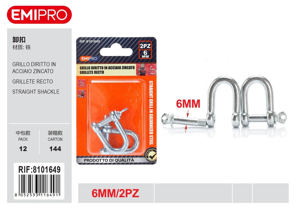 Grillo Diritto In Acciaio Zincato 6mm 2Pz
