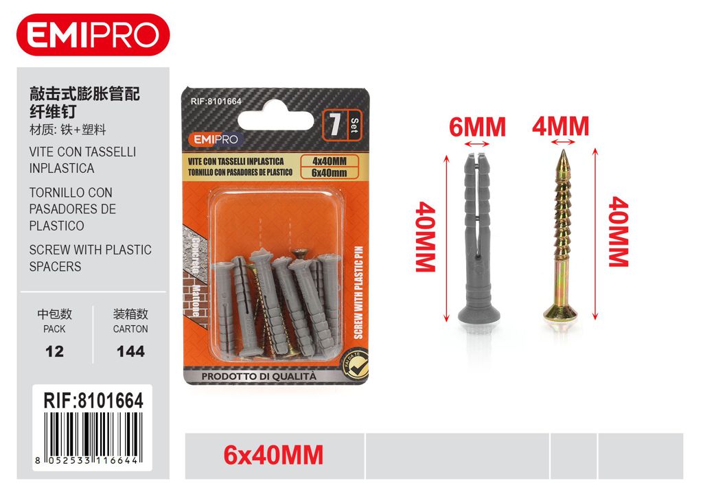 vite Con Tasselli Inplastica 6*40mm