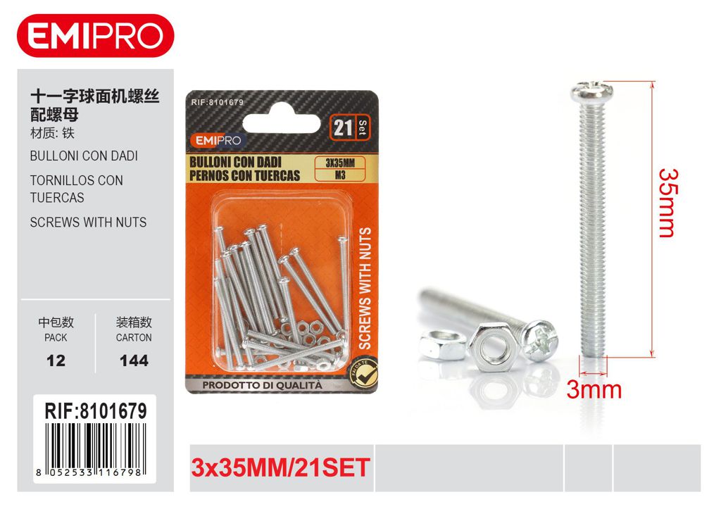 Bulloni Con Dadi 3*35 M3 21Set