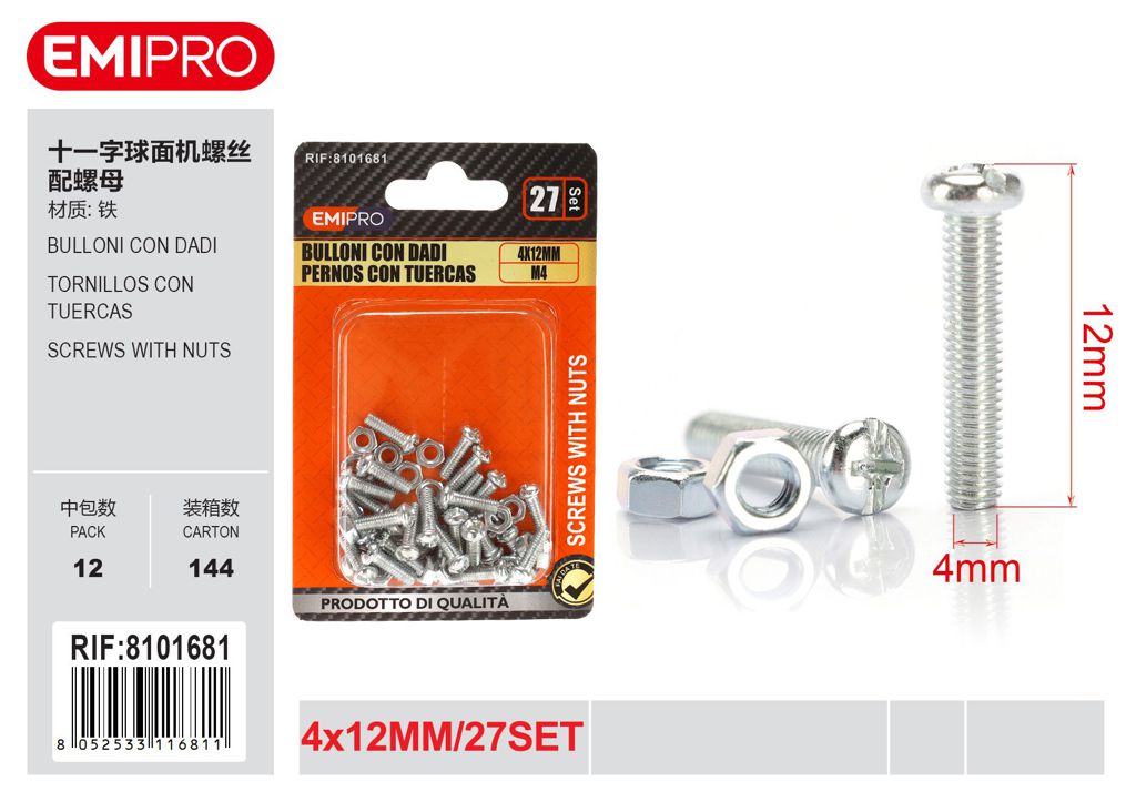 Bulloni Con Dadi 4*12 M4 27Set