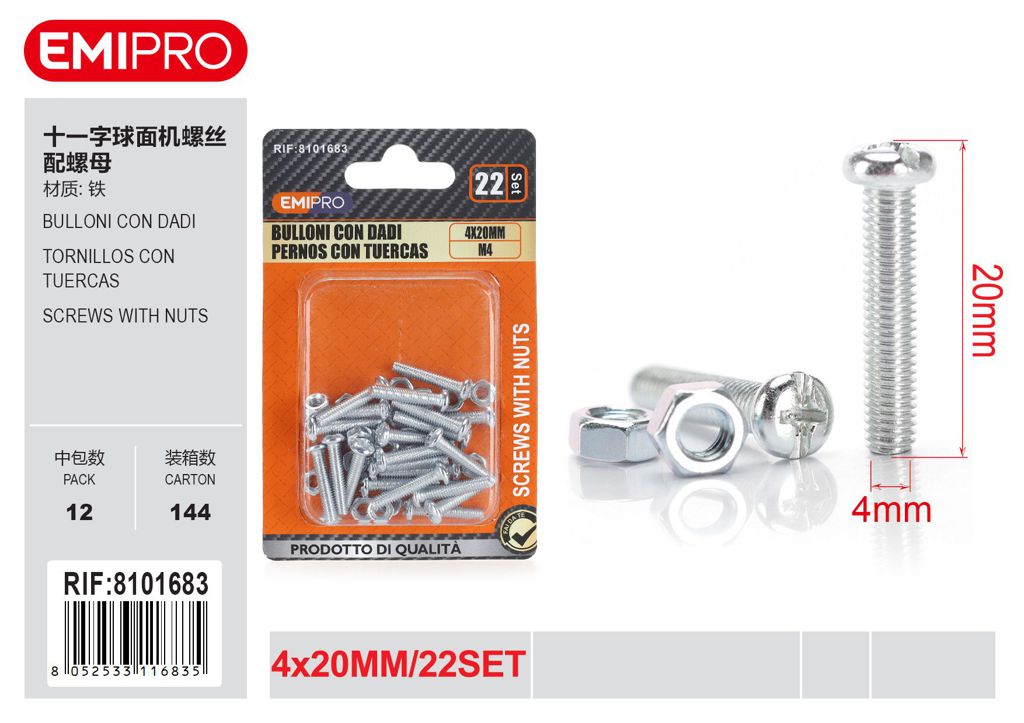 Bulloni Con Dadi 4*20 M4 22Set