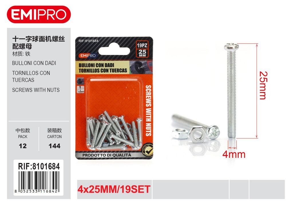 Bulloni Con Dadi 4*25 M4 19Set