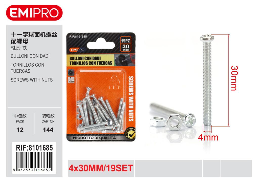 Bulloni Con Dadi 4*30 M4 19Set