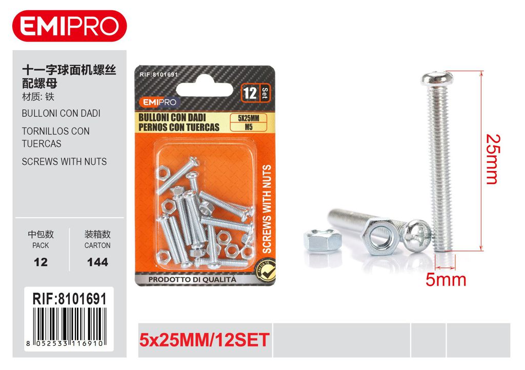 Bulloni Con Dadi 5*25 M5 12Set