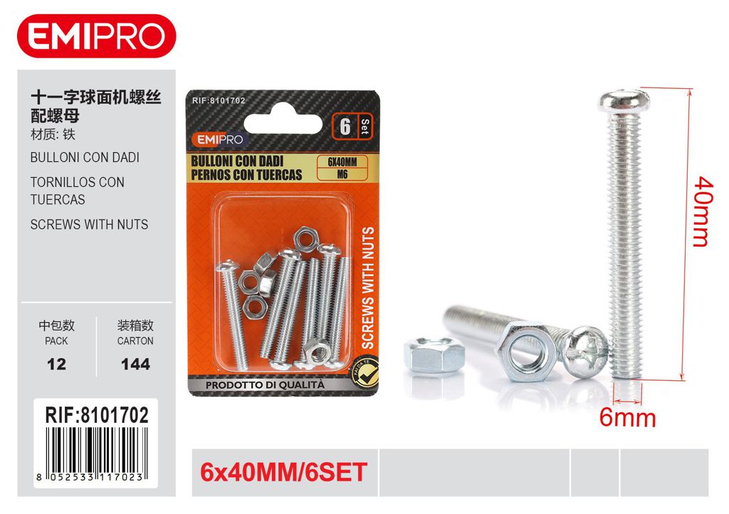 Bulloni Con Dadi 6*40 M6 6Set