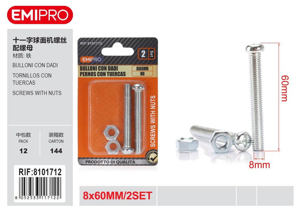 Bulloni Con Dadi 8*60 M8 2Set