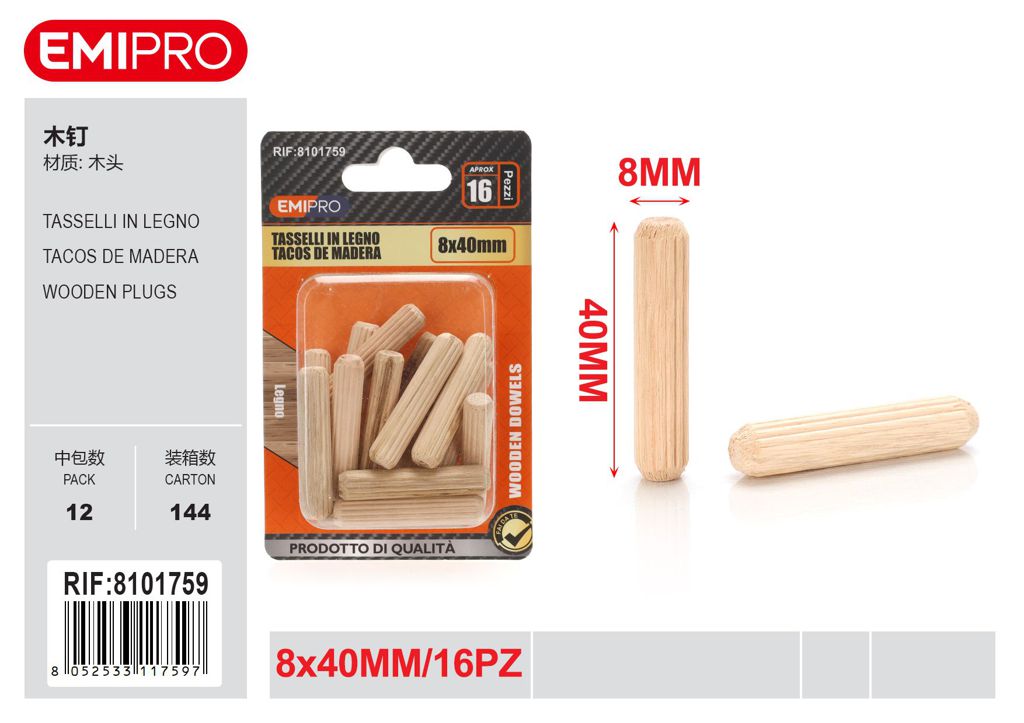 Tasselli In Legno 8*40mm 16Pz
