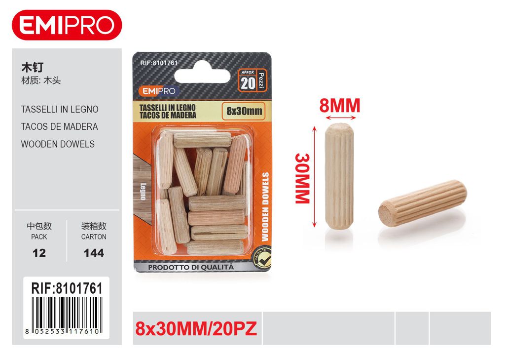 Tasselli In Legno 8*30mm 20Pz