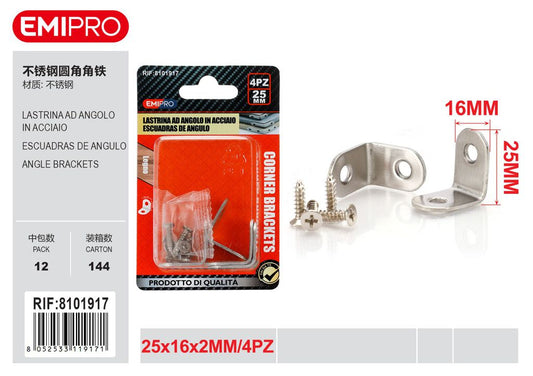Lastrina Ad Angolo In Acciaio 25*25*16*2mm 4Pcs