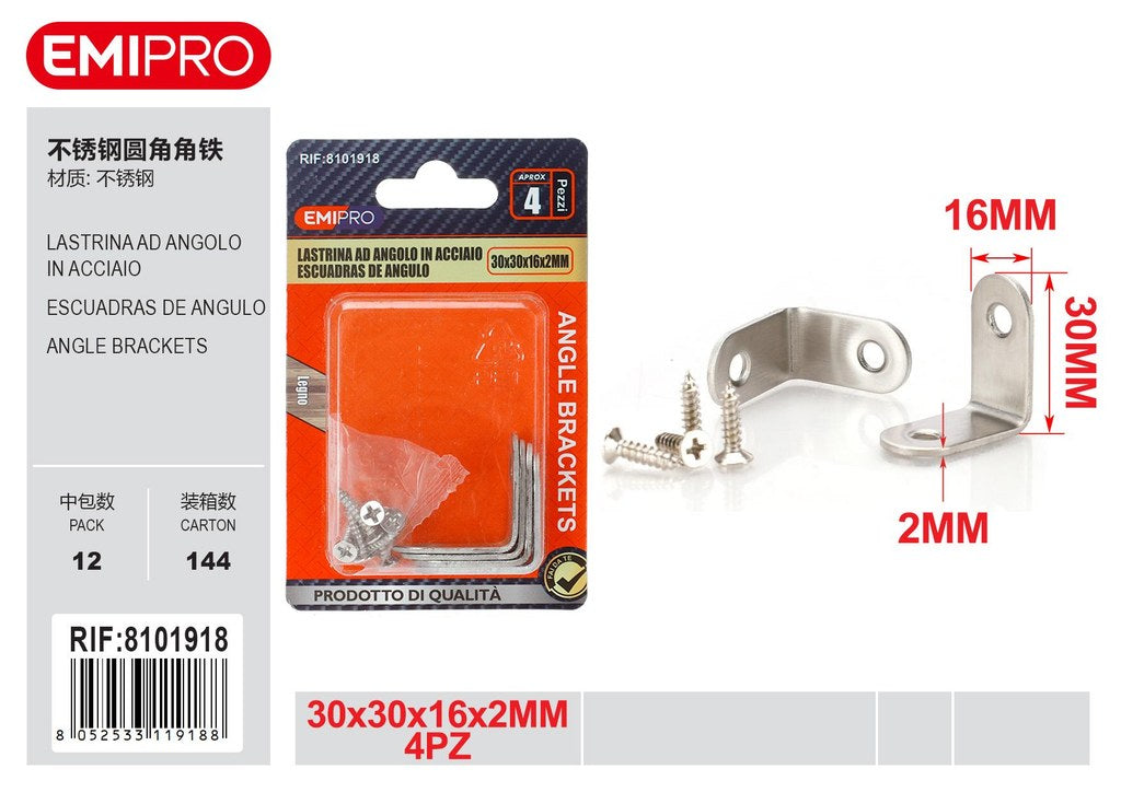 Lastrina Ad Angolo In Acciaio 30*30*16*2mm 4Pcs