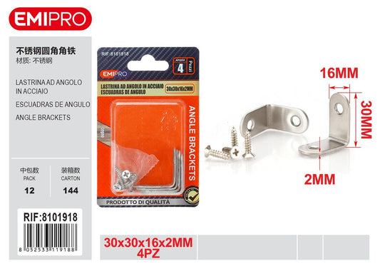 Lastrina Ad Angolo In Acciaio 30*30*16*2mm 4Pcs