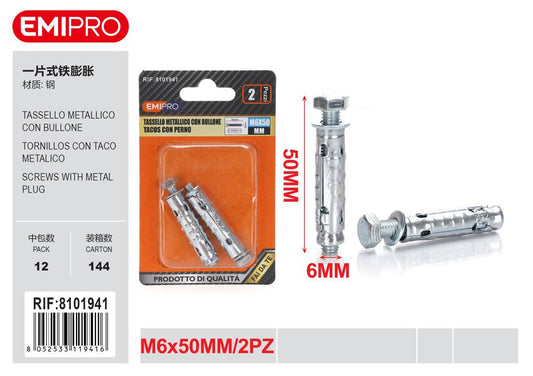 Tassello Metallico Con Bullone 6*50mm 2Pz