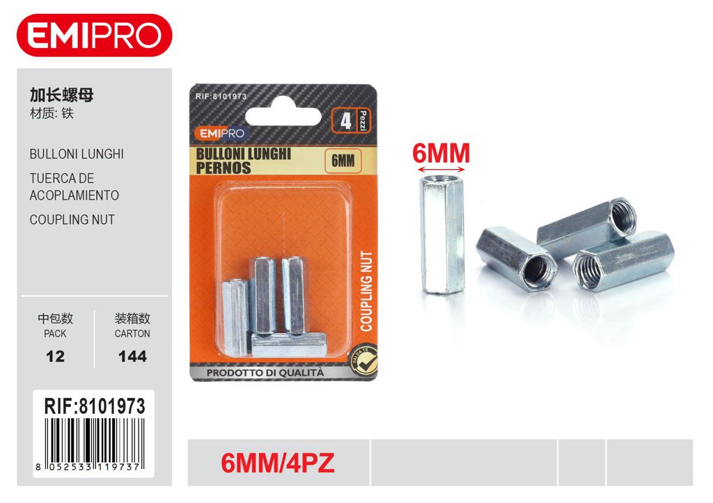 Bulloni Lunghi 6mm 4Pz