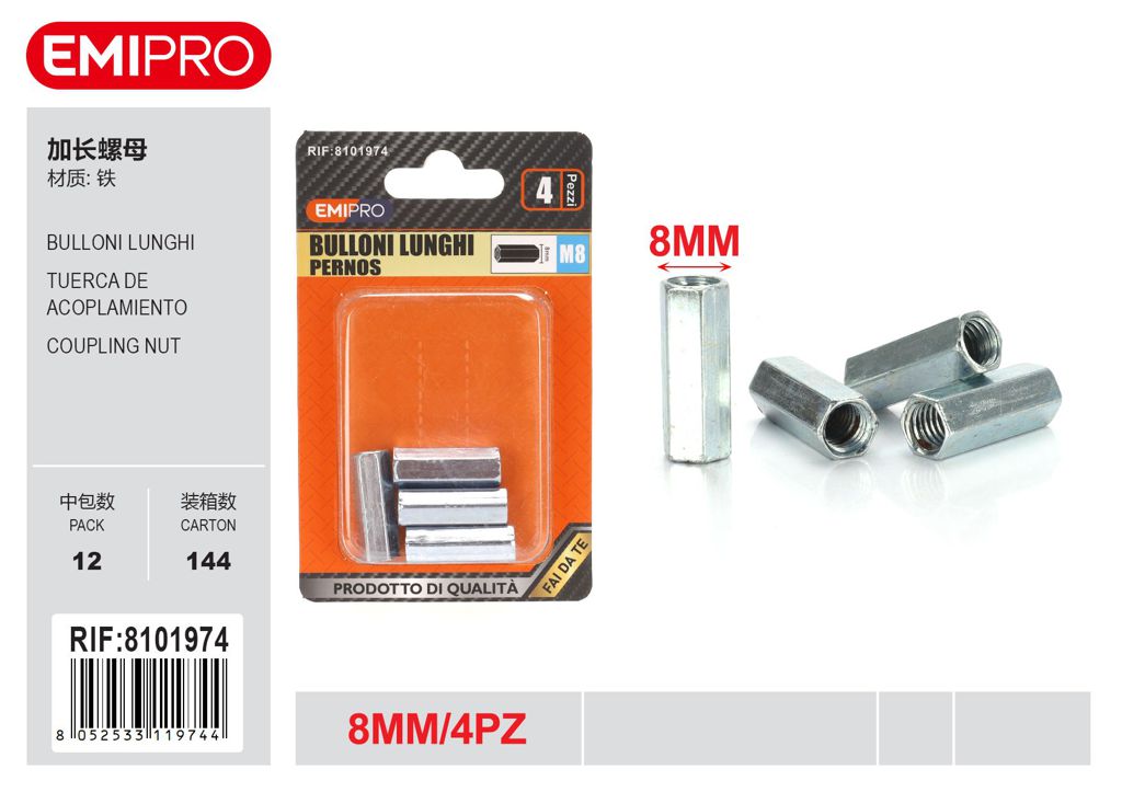 Bulloni Lunghi 8mm 4Pz