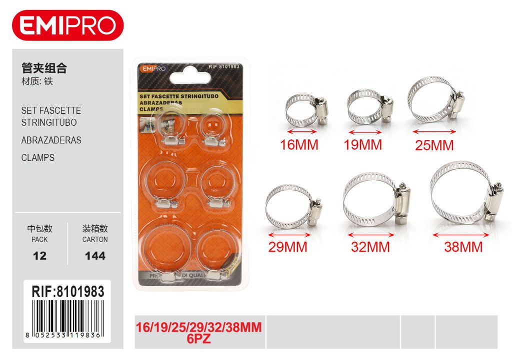 Set Fascette Stringitubo 16/19/25/29/32/38mm 6Pz