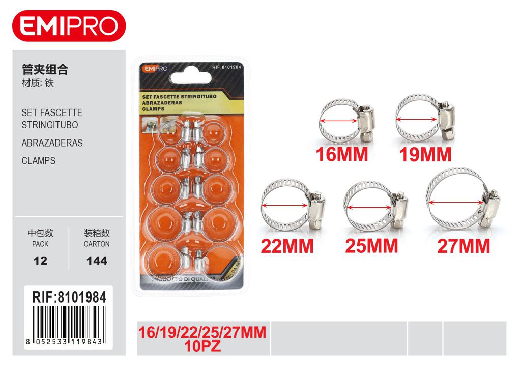 Set Fascette Stringitubo 16/19/22/25/27mm 10Pz