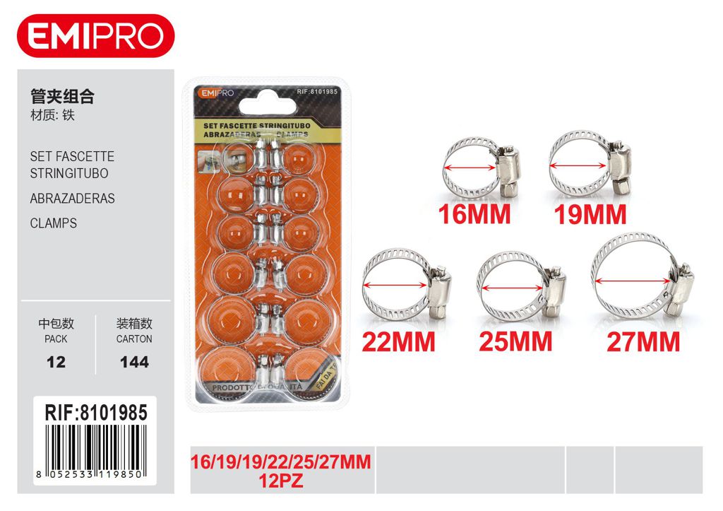 Set Fascette Stringitubo 16/19/19/22/25/27mm 12Pz
