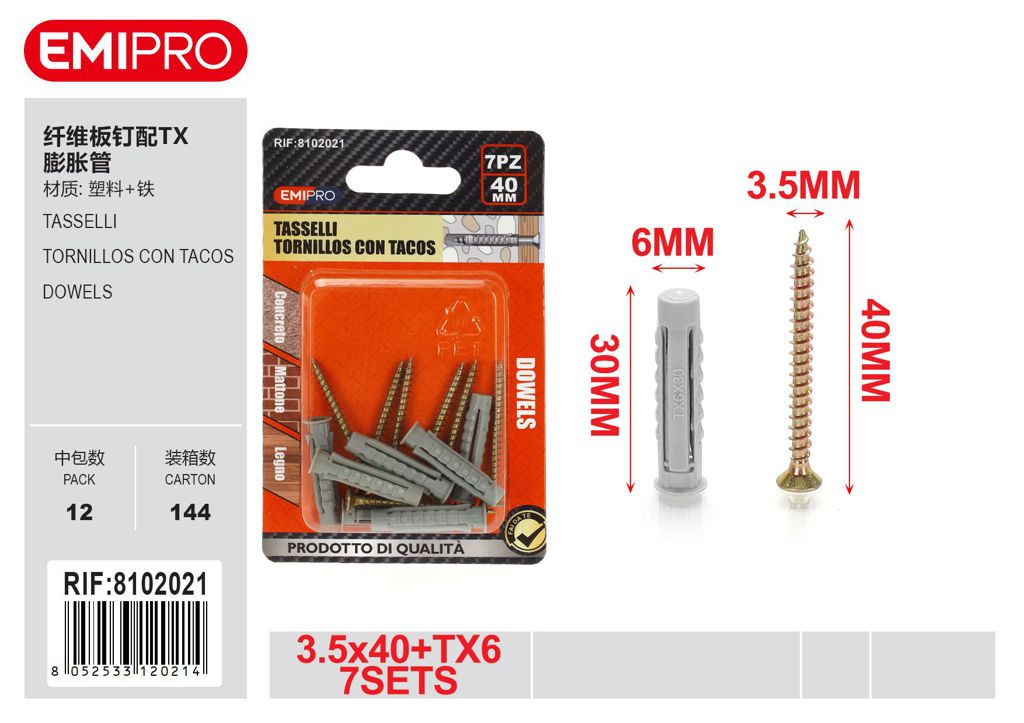 Tasselli 3.5*40 Tx6 7Sets